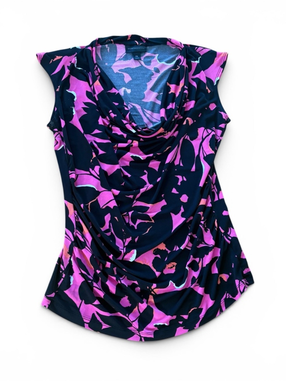 Y2K Hot Pink Floral Cowl Neck Top